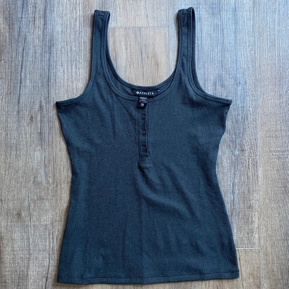 Athleta Uptempo Henley Tank Top Charcoal Grey Ribbed Knit XXS Sleeveless Cami